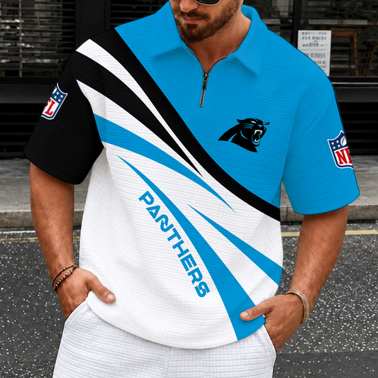 [TOUCHDOWN DEAL] NEW CUSTOMIZED NFL23 CLP CAROLINA PANTHERS QUARTER-ZIP POLO SHIRT
