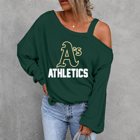 [HOMERUN DEAL] NEW CUSTOMIZED MLB23 OAS OAKLAND ATHLETICS WOMEN'S OFF-SHOULDER LONG SLEEVE SHIRT