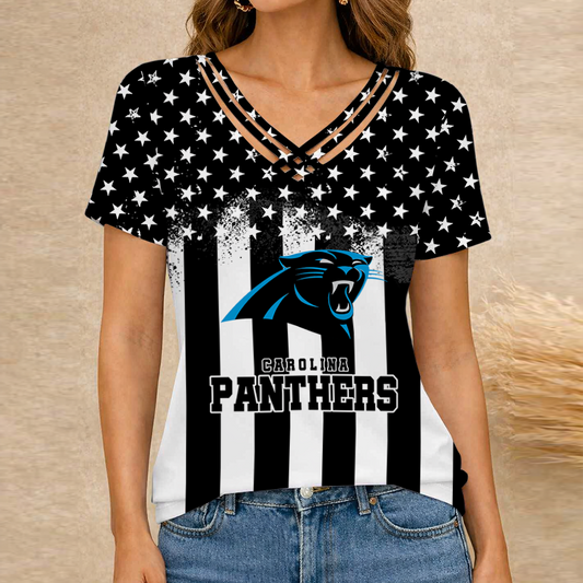 [TOUCHDOWN DEAL] NEW CUSTOMIZED NFL23 CLP CAROLINA PANTHERS V-NECK SHIRT