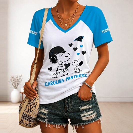 [TOUCHDOWN DEAL] NEW CUSTOMIZED NFL23 CLP CAROLINA PANTHERS V-NECK FEMALE SHIRT