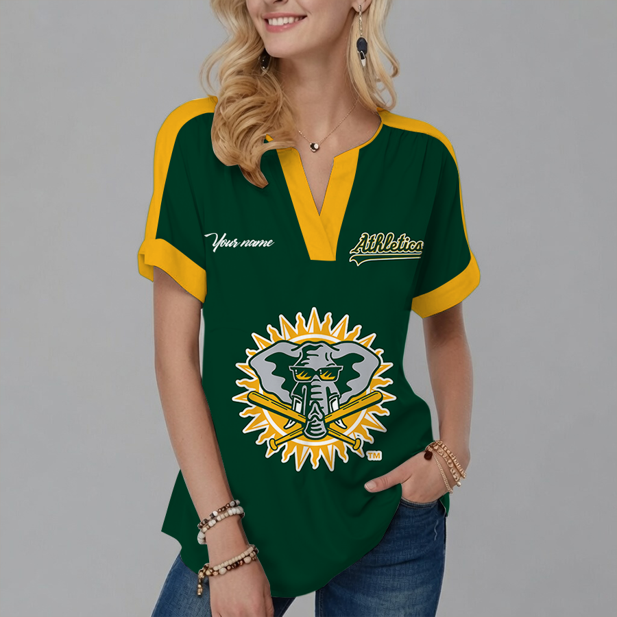 [HOMERUN DEAL] NEW CUSTOMIZED MLB23 OAS OAKLAND ATHLETICS V-NECK FEMALE SHIRT
