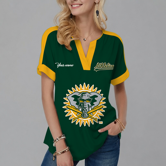 [HOMERUN DEAL] NEW CUSTOMIZED MLB23 OAS OAKLAND ATHLETICS V-NECK FEMALE SHIRT