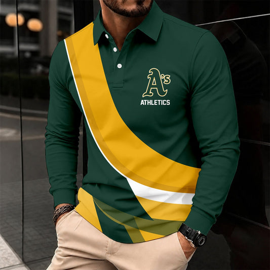 [HOMERUN DEAL] NEW CUSTOMIZED MLB23 OAS OAKLAND ATHLETICS MEN'S LONG SLEEVE POLO