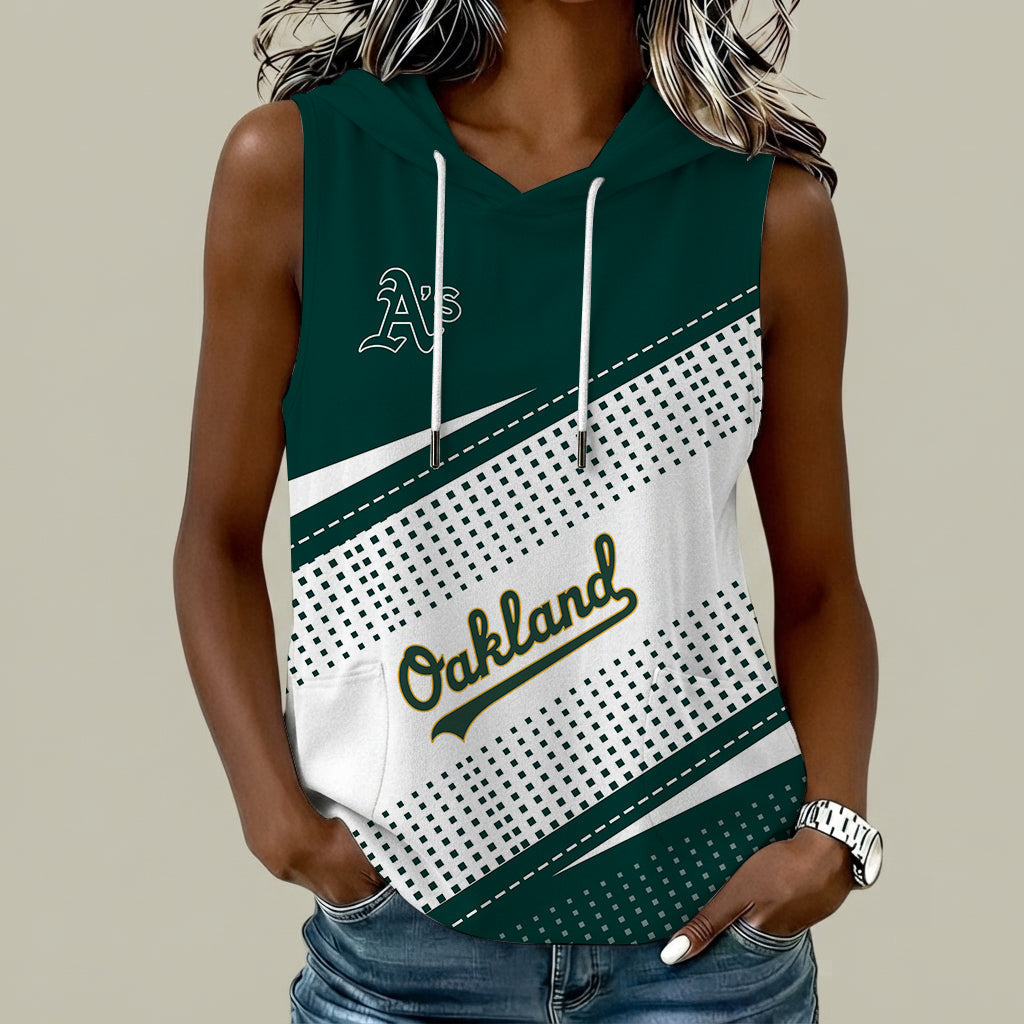 [HOMERUN DEAL] NEW CUSTOMIZED MLB23 OAS OAKLAND ATHLETICS WOMEN'S SLEEVELESS HOODED POCKET TANK TOP
