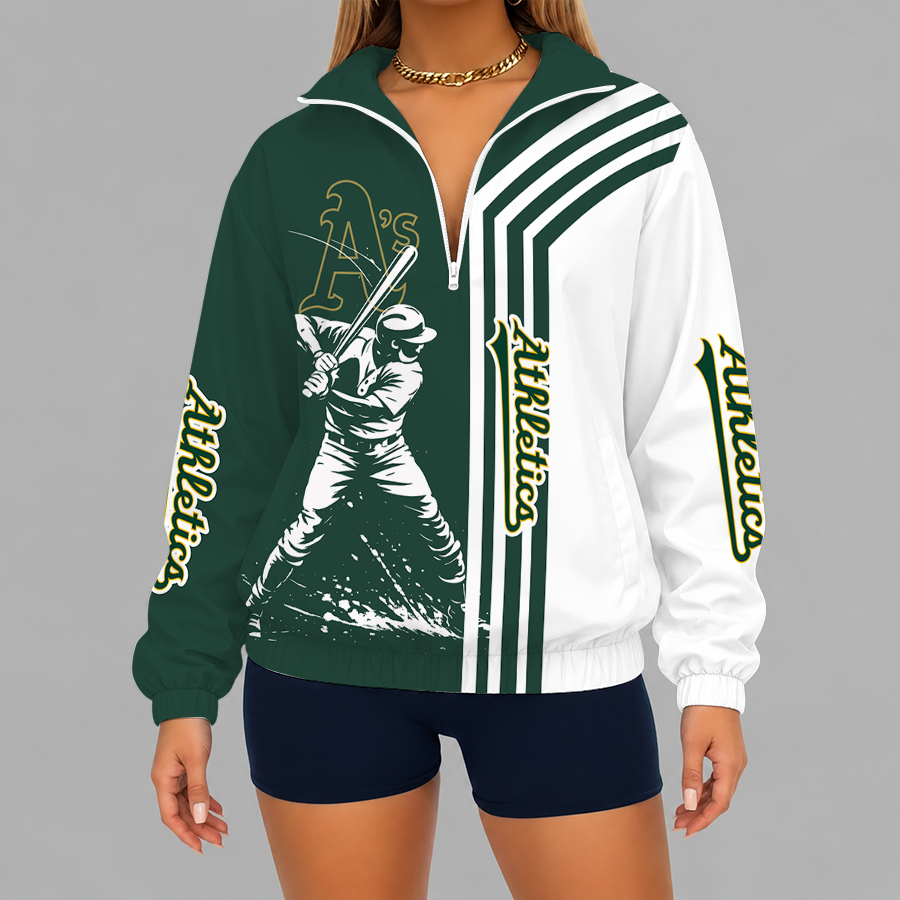 [HOMERUN DEAL] NEW CUSTOMIZED MLB23 OAS OAKLAND ATHLETICS V-NECK ZIPPER SWEATSHIRT JACKET