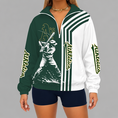 [HOMERUN DEAL] NEW CUSTOMIZED MLB23 OAS OAKLAND ATHLETICS V-NECK ZIPPER SWEATSHIRT JACKET