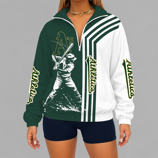 [HOMERUN DEAL] NEW CUSTOMIZED MLB23 OAS OAKLAND ATHLETICS V-NECK ZIPPER SWEATSHIRT JACKET
