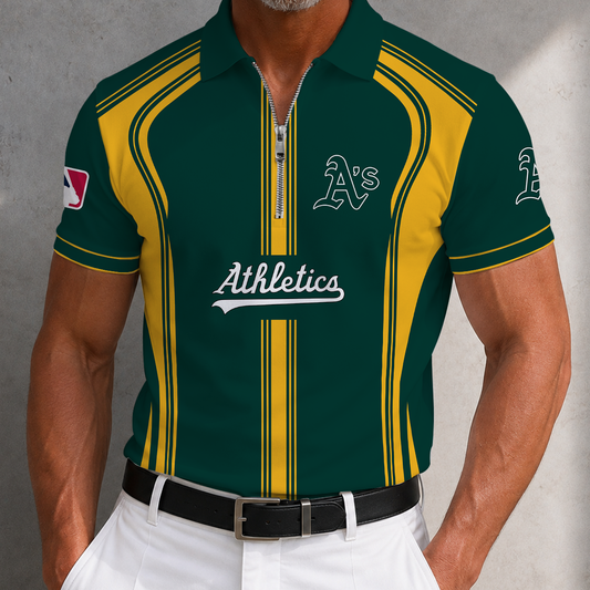 [HOMERUN DEAL] NEW CUSTOMIZED MLB23 OAS OAKLAND ATHLETICS ZIP POLO SHIRT