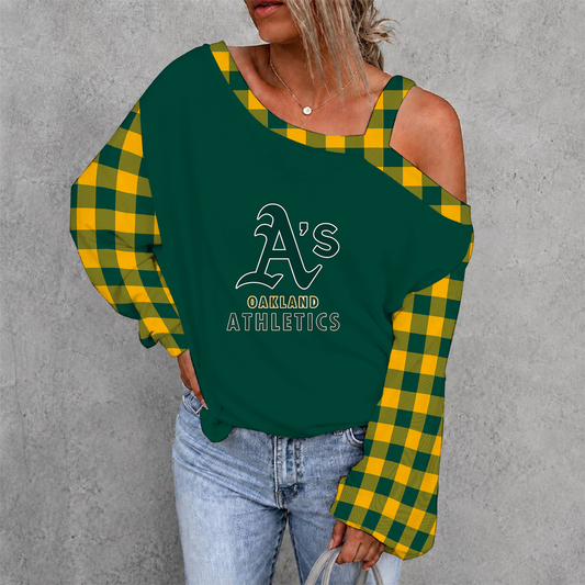 [HOMERUN DEAL] NEW CUSTOMIZED MLB23 OAS OAKLAND ATHLETICS WOMEN'S OFF-SHOULDER LONG SLEEVE SHIRT