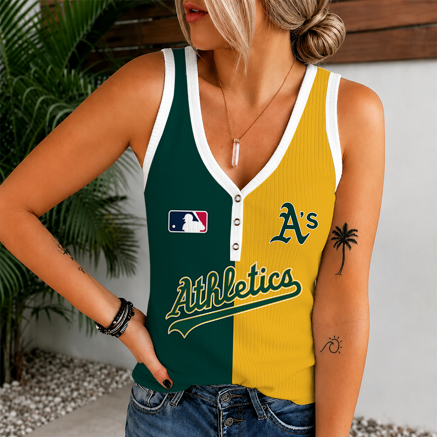[HOMERUN DEAL] NEW CUSTOMIZED MLB23 OAS OAKLAND ATHLETICS WOMEN'S V-NECK TANK TOP