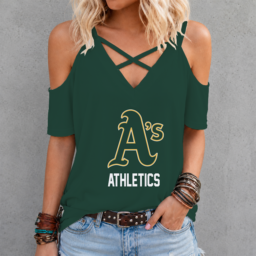 [HOMERUN DEAL] NEW CUSTOMIZED MLB23 OAS OAKLAND ATHLETICS CRISS CROSS V-NECK TOP