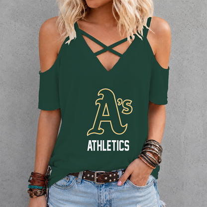 [HOMERUN DEAL] NEW CUSTOMIZED MLB23 OAS OAKLAND ATHLETICS CRISS CROSS V-NECK TOP
