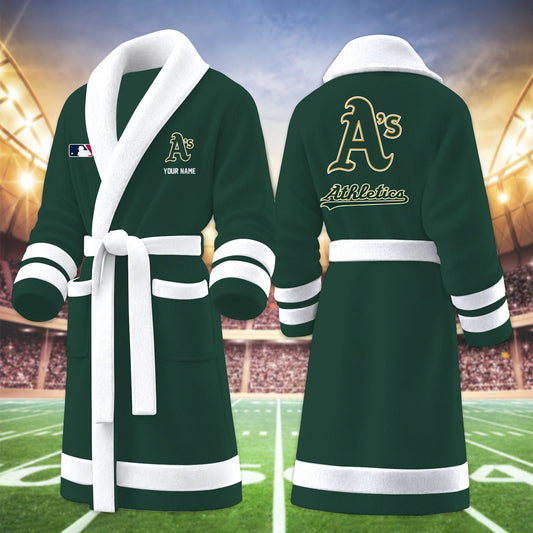 [HOMERUN DEAL] NEW CUSTOMIZED MLB23 OAS OAKLAND ATHLETICS MULTICOLOR FLEECE BATHROBE