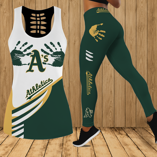 [HOMERUN DEAL] NEW CUSTOMIZED MLB23 OAS OAKLAND ATHLETICS HOLLOW TANK TOP & LEGGINGS SET