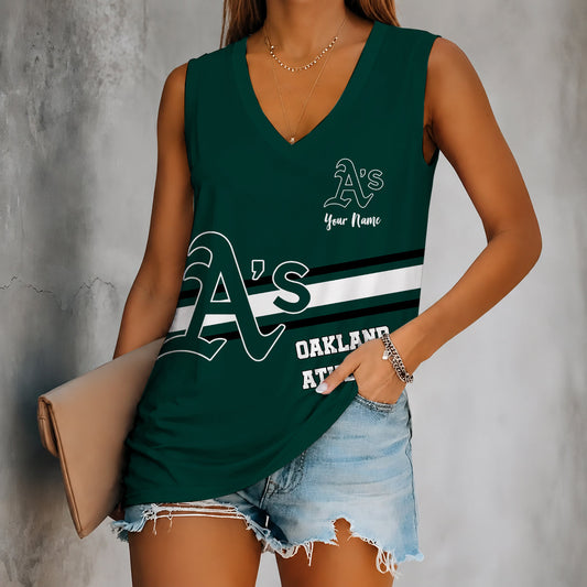 [HOMERUN DEAL] NEW CUSTOMIZED MLB23 OAS OAKLAND ATHLETICS WOMEN'S V-NECK TANK TOP