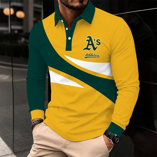 [HOMERUN DEAL] NEW CUSTOMIZED MLB23 OAS OAKLAND ATHLETICS MEN'S LONG SLEEVE POLO