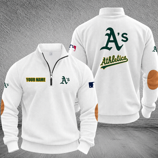 [HOMERUN DEAL] NEW CUSTOMIZED MLB23 OAS OAKLAND ATHLETICS MULTICOLOR STRIPED QUATER ZIP SWEATSHIRT