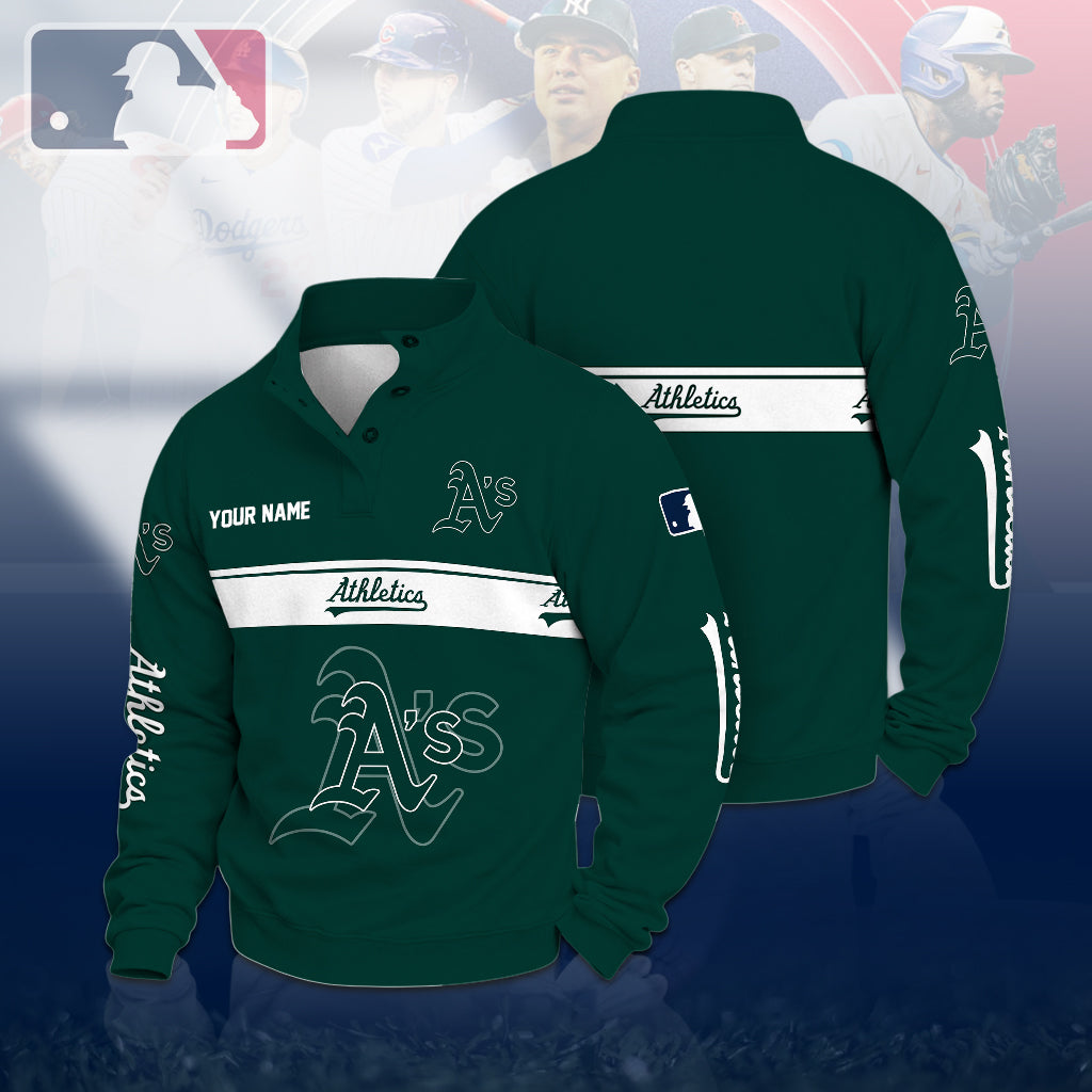 [HOMERUN DEAL] NEW CUSTOMIZED MLB23 OAS OAKLAND ATHLETICS QUARTER-BUTTON SWEATSHIRT
