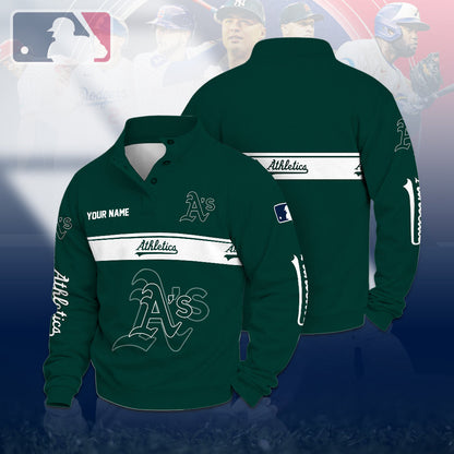 [HOMERUN DEAL] NEW CUSTOMIZED MLB23 OAS OAKLAND ATHLETICS QUARTER-BUTTON SWEATSHIRT