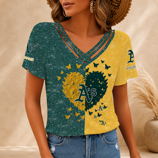 [HOMERUN DEAL] NEW CUSTOMIZED MLB23 OAS OAKLAND ATHLETICS V-NECK SHIRT