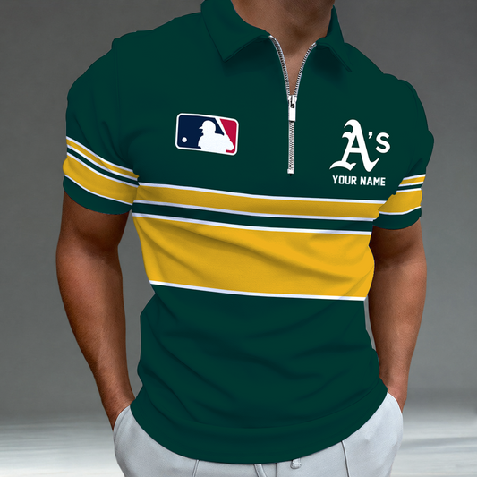 [HOMERUN DEAL] NEW CUSTOMIZED MLB23 OAS OAKLAND ATHLETICS ZIP POLO SHIRT