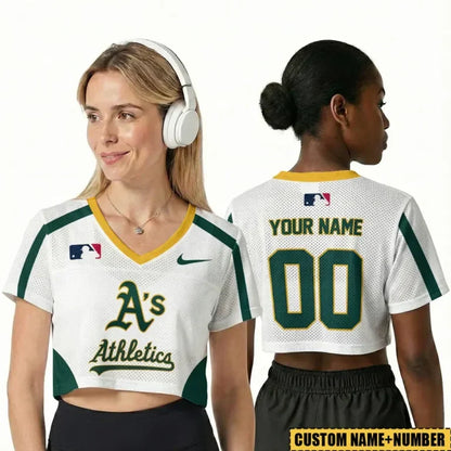 [HOMERUN DEAL] NEW CUSTOMIZED MLB23 OAS OAKLAND ATHLETICS V-NECK JERSEY CROP TOP