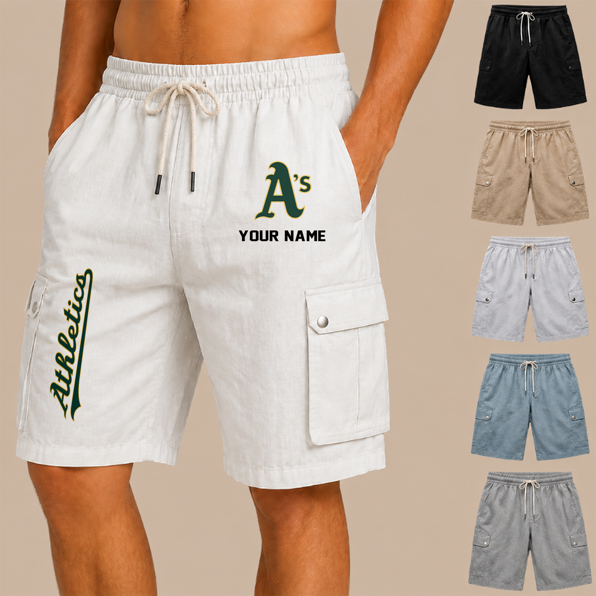 [HOMERUN DEAL] NEW CUSTOMIZED MLB23 OAS OAKLAND ATHLETICS MEN'S DRAWSTRING CARGO SHORTS
