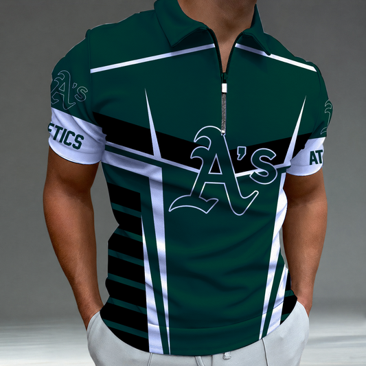 [HOMERUN DEAL] NEW CUSTOMIZED MLB23 OAS OAKLAND ATHLETICS ZIP POLO SHIRT