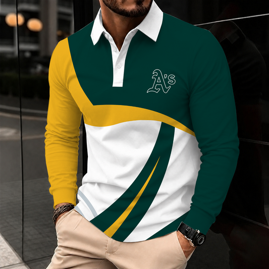 [HOMERUN DEAL] NEW CUSTOMIZED MLB23 OAS OAKLAND ATHLETICS MEN'S LONG SLEEVE POLO