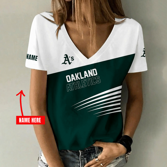[HOMERUN DEAL] NEW CUSTOMIZED MLB23 OAS OAKLAND ATHLETICS V-NECK FEMALE SHIRT