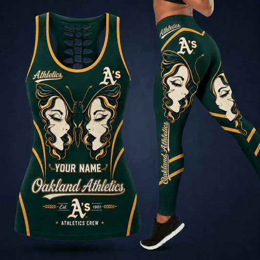[HOMERUN DEAL] NEW CUSTOMIZED MLB23 OAS OAKLAND ATHLETICS HOLLOW TANK TOP & LEGGINGS SET