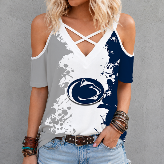 [TOUCHDOWN DEAL]NEW CUSTOMIZED NCAA FBS23 PNL PENN STATE NITTANY LIONS CRISS CROSS V-NECK TOP