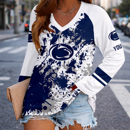 [TOUCHDOWN DEAL] NEW CUSTOMIZED NCAA FBS23 PNL PENN STATE NITTANY LIONS WOMEN'S V-NECK LONG SLEEVED SHIRT