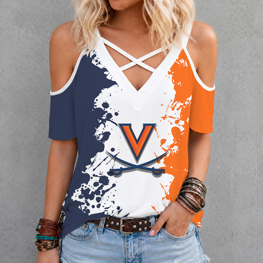[SLAM DUNK DEAL] NEW CUSTOMIZED NCAA MAM23 VIC VIRGINIA CAVALIERS CRISS CROSS V-NECK TOP
