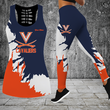 [SLAM DUNK DEAL] NEW CUSTOMIZED NCAA MAM23 VIC VIRGINIA CAVALIERS STRAPPY HOLLOW TANK TOP & LEGGINGS SET