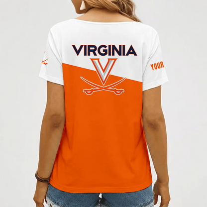 [FAN FAVORITE] NEW CUSTOMIZED NCAA MAM23 VIC VIRGINIA CAVALIERS STRAPPY V-NECK FEMALE SHIRT