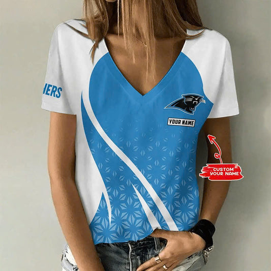 [TOUCHDOWN DEAL] NEW CUSTOMIZED NFL23 CLP CAROLINA PANTHERS V-NECK FEMALE SHIRT