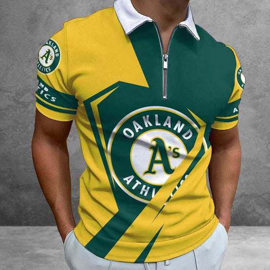 [HOMERUN DEAL] NEW CUSTOMIZED MLB23 OAS OAKLAND ATHLETICS ZIP POLO SHIRT