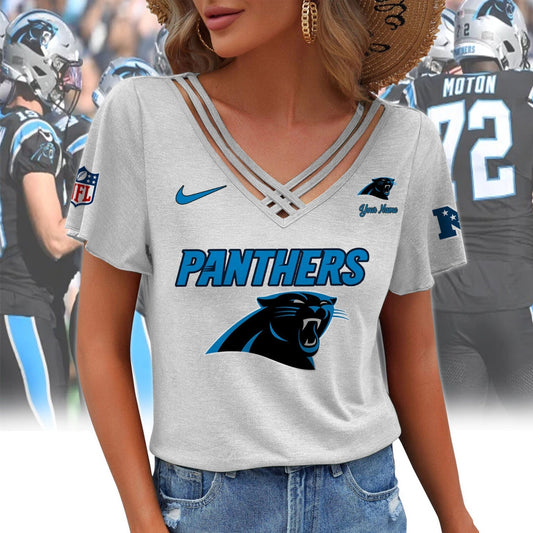 [TOUCHDOWN DEAL] NEW CUSTOMIZED NFL23 CLP CAROLINA PANTHERS V-NECK SHIRT