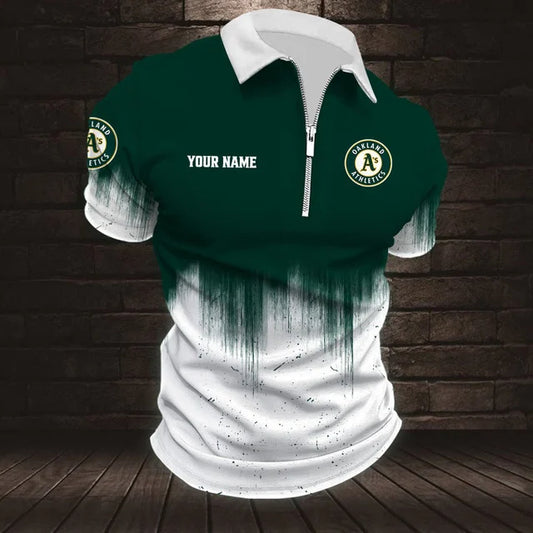 [HOMERUN DEAL] NEW CUSTOMIZED MLB23 OAS OAKLAND ATHLETICS ZIP POLO SHIRT