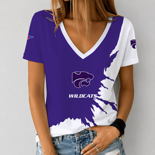 [TOUCHDOWN DEAL] NEW CUSTOMIZED NCAA FBS24 KSW KANSAS STATE WILDCATS V-NECK FEMALE SHIRT
