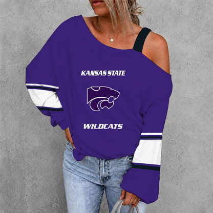 [TOUCHDOWN DEAL] NEW CUSTOMIZED NCAA FBS24 KSW KANSAS STATE WILDCATS WOMEN'S OFF-SHOULDER LONG SLEEVE SHIRT