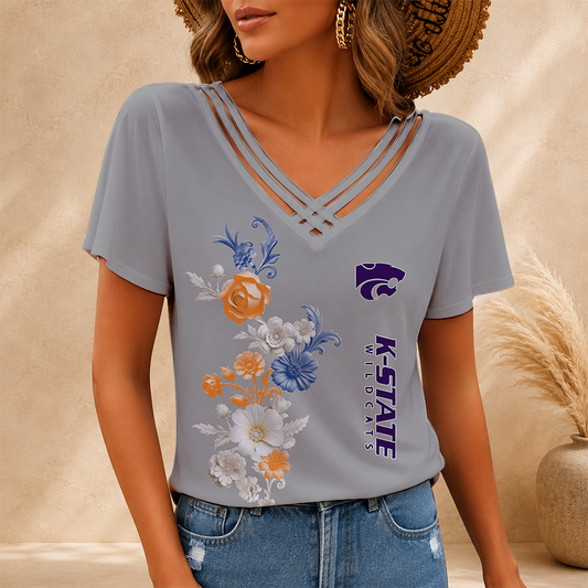 [TOUCHDOWN DEAL] NEW CUSTOMIZED NCAA FBS24 KSW KANSAS STATE WILDCATS V-NECK SHIRT