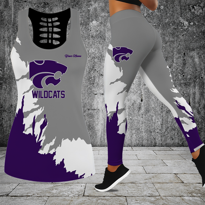 [TOUCHDOWN DEAL] NEW CUSTOMIZED NCAA FBS24 KSW KANSAS STATE WILDCATS HOLLOW TANK TOP & LEGGINGS SET