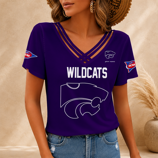 [TOUCHDOWN DEAL] NEW CUSTOMIZED NCAA FBS24 KSW KANSAS STATE WILDCATS V-NECK SHIRT