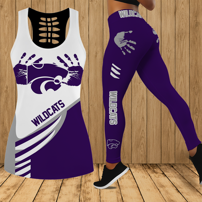 [TOUCHDOWN DEAL]NEW CUSTOMIZED NCAA FBS24 KSW KANSAS STATE WILDCATS HOLLOW TANK TOP & LEGGINGS SET