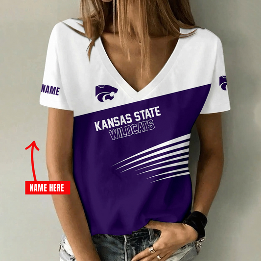 [TOUCHDOWN DEAL] NEW CUSTOMIZED NCAA FBS24 KSW KANSAS STATE WILDCATS V-NECK FEMALE SHIRT