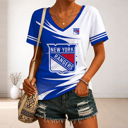 [PUCK DROP DEAL] NEW CUSTOMIZED NHL24 NYR NEW YORK RANGERS V-NECK FEMALE SHIRT