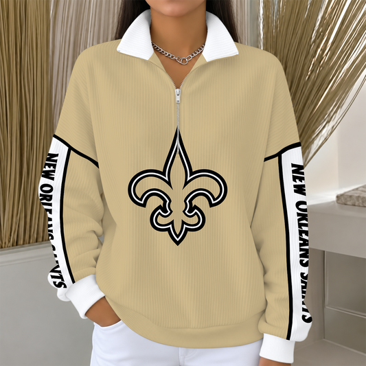 [TOUCHDOWN DEAL] NEW CUSTOMIZED NFL24 NOS NEW ORLEANS SAINTS QUARTER ZIP RIBBED SWEATER