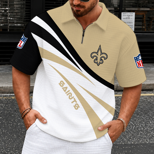 [TOUCHDOWN DEAL] NEW CUSTOMIZED NFL24 NOS NEW ORLEANS SAINTS QUARTER-ZIP POLO SHIRT